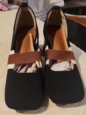 Black & Brown Elastic Strap Women's Dress Flats